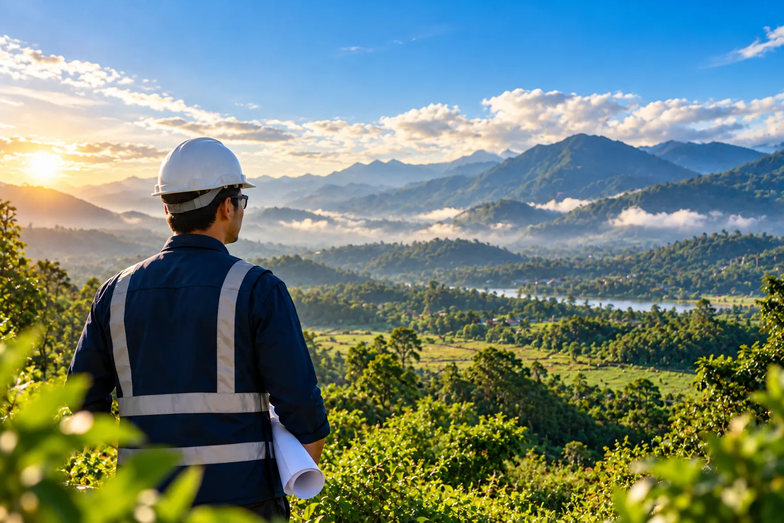 An engineer overlooking a construction site