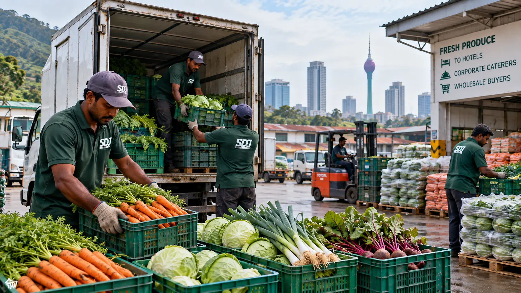Crates of vegetables loaded for delivery